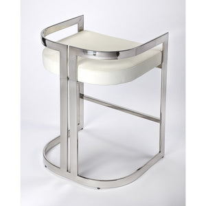 Butler Bravo Silver & White Faux Leather Counter Stool - Elegant Bars