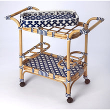 Load image into Gallery viewer, Butler Specialty - Selena Blue &amp; White Rattan Bar Cart - Elegant Bars
