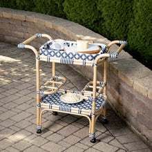 Load image into Gallery viewer, Butler Specialty - Selena Blue &amp; White Rattan Bar Cart - Elegant Bars